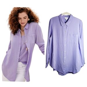 J.Jill Cotton Gauze A-line Longsleeve Button up Tunic Lily Easy Care Breathable